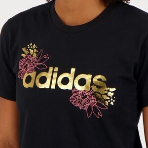 Adidas Black T-Shirt with Gold and Pink Design